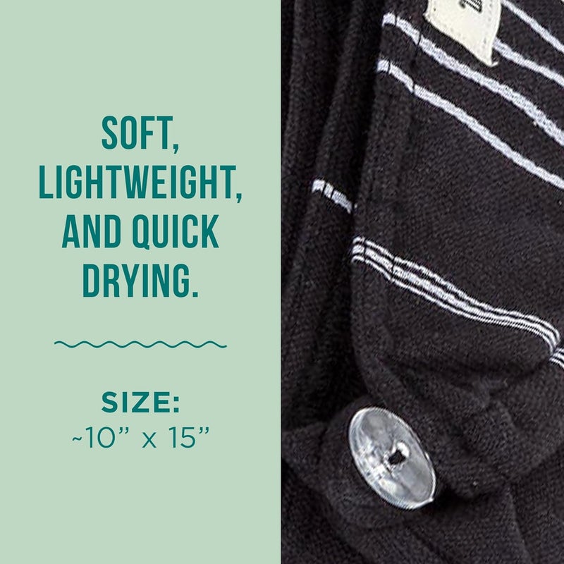 Sand Cloud Hair Towel Wrap for Women & Men, (Black, Classic) - 100% Turkish Cotton Quick Hair Drying Towel Wrap - Absorbent Half Terry Weave Hair Plop Head Towel Wrap with Binding Edge - Image 3